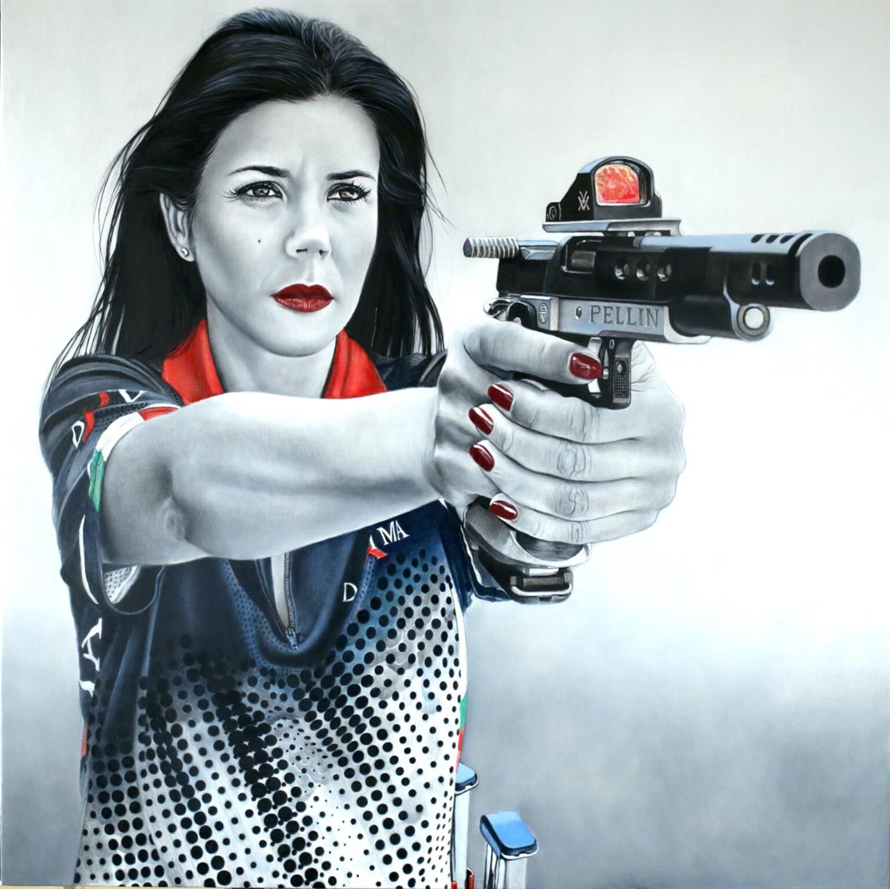 Big gun, 2023, olio su lino 100 x 100